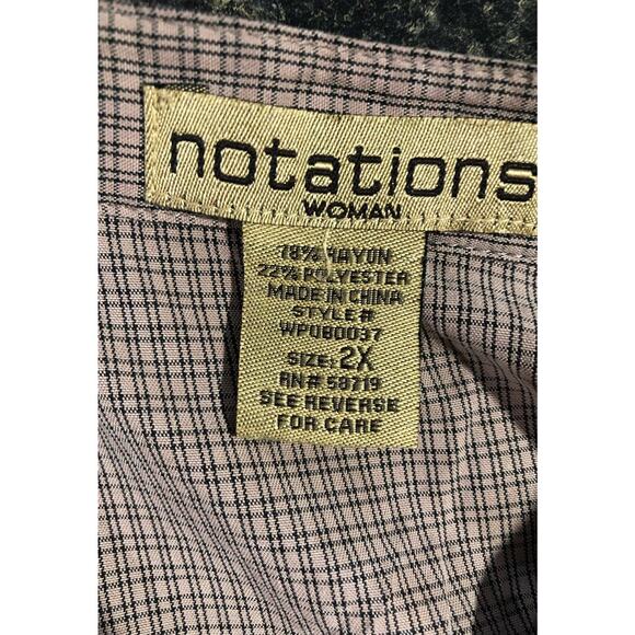 Notations Woman 2x 3/4 sleeve button up rayon collarless plaid blouse - Picture 6 of 6